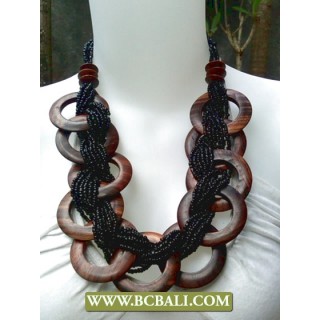 Beads Necklaces Black with Wooden